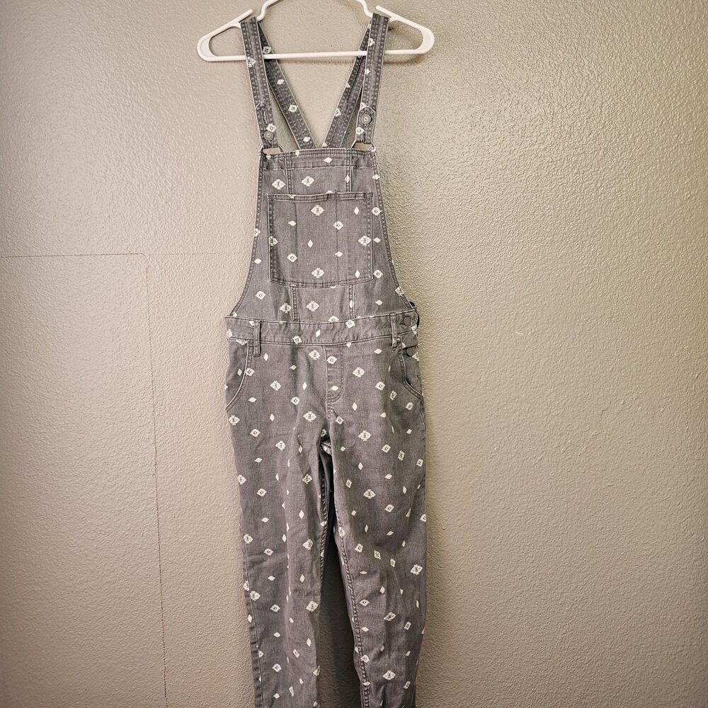 Hollister Women’s Denim Overalls Gray Printed Skinny Leg Bib Overalls Sz M E0044